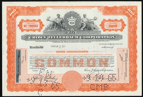 Crown Zellerbach Corp Stock Certificate