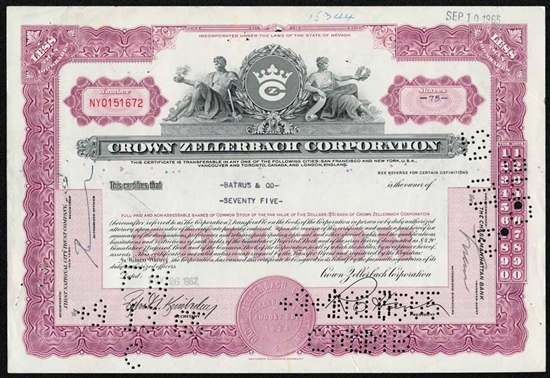 Crown Zellerbach Corp Stock Certificate