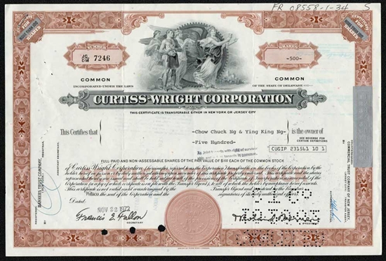 Curtiss-Wright Corp Stock Certificate