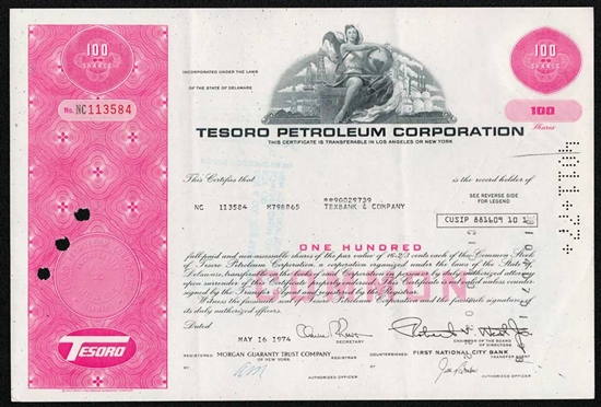 Tesoro Petroleum Corp Stock Certificate - 1970s