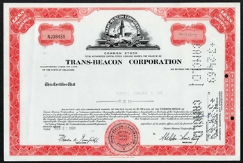 Trans-Beacon Corp Stock Certificate - 1960s