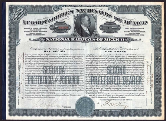 National Railways of Mexico Stock Certificate - Ferrocarriles Nacionales De Mexico