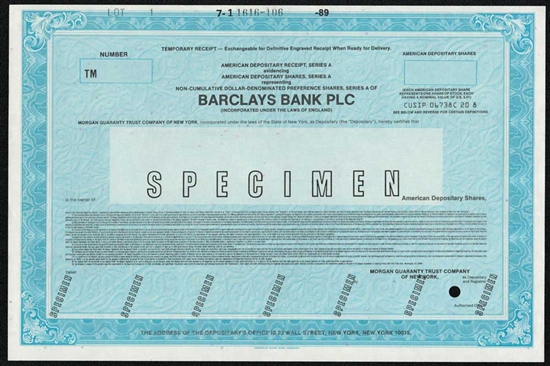 Barclays Bank Specimen Stock Certificate
