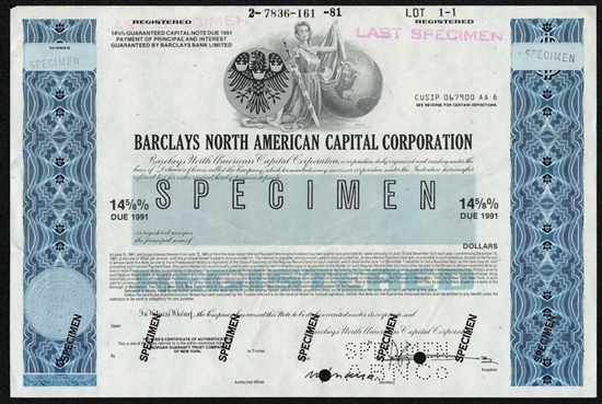 Barclays Capital Corp Specimen Note Certificate