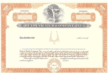 Bulova Watch Company Specimen Stock Certificate
