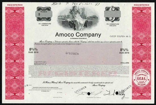 Amoco Company Specimen Certificate - 1987