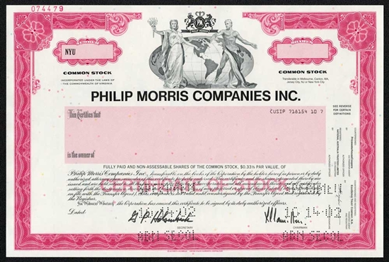 Philip Morris Companies Specimen Stock Certificate
