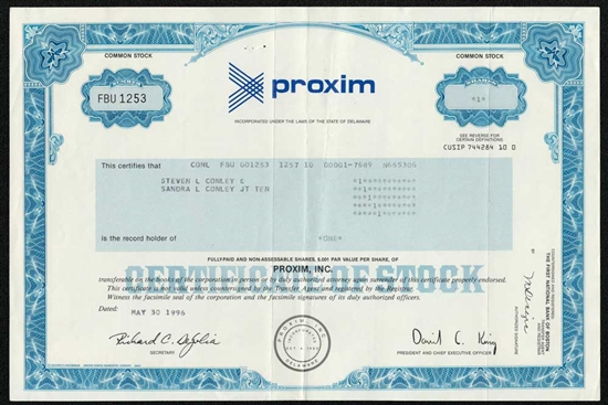 Proxim  Stock Certificate