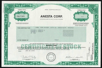 Anesta Corp  Stock Certificate