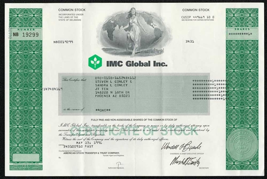 IMC Global Inc.  Stock Certificate