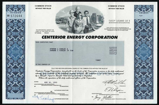 Centerior Energy Corp Stock Certificate