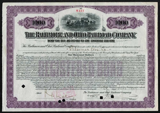 1929 Baltimore and Ohio (B&O) Railroad Gold Bond