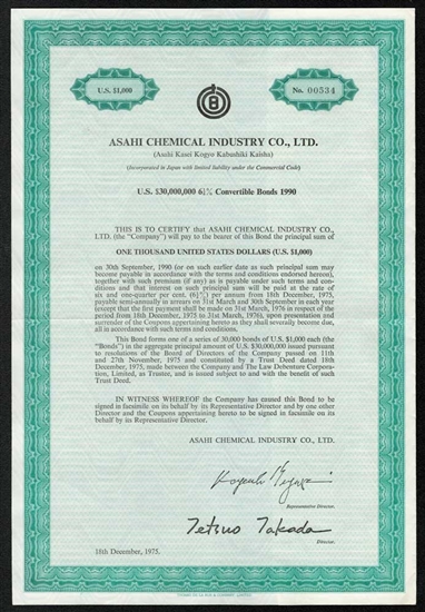 Asahi Chemical Industry Co Bearer Bond - 1975