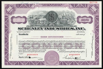 Schenley Distillers Specimen Stock Certificate - Whiskey