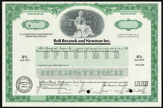Bolt Beranek and Newman Specimen Certificate