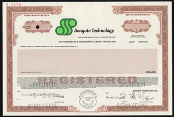 Seagate Technology Specimen Certificate