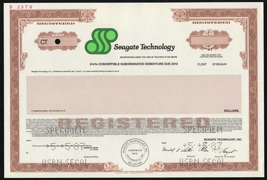 Seagate Technology Specimen Certificate