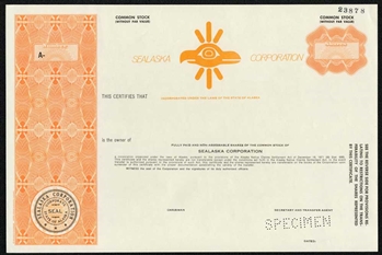 Sealaska Corp Specimen Stock Certificate - Native American Company