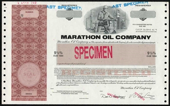 Marathon Oil Specimen Note Certificate - 1987