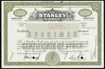 Stanley Works Specimen Stock Certificate - Tools