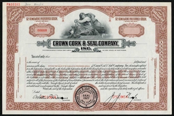 Crown Cork & Seal Specimen Stock Certificate