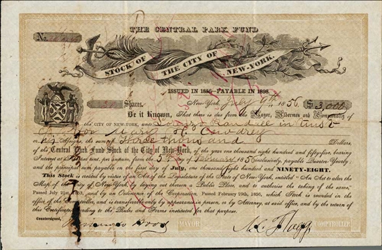 1856 Stock of the City of New York - Central Park Fund