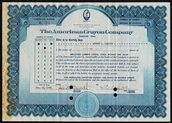 The American Crayon Company Stock Certificate - 1940s