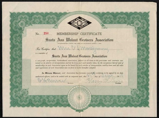 Santa Ana Walnut Growers Assoc Membership - 1918