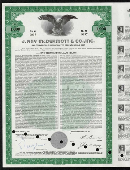 J. Ray McDermott & Co Bearer Bond - 1972