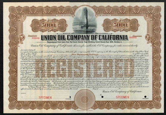 Union Oil Company of California Specimen Bond Certificate - 1911