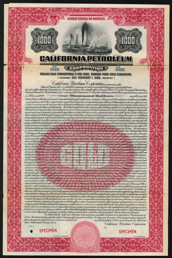 1927 California Petroleum Gold Bond - Specimen - Now Texaco
