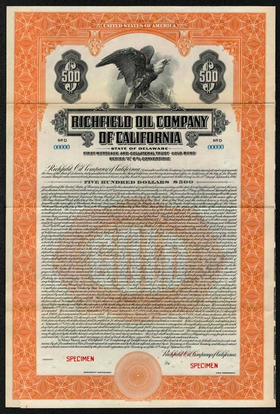 1926 Richfield Oil Company of California Gold Bond - Specimen