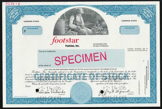 Footstar Inc. Specimen Stock Certificate