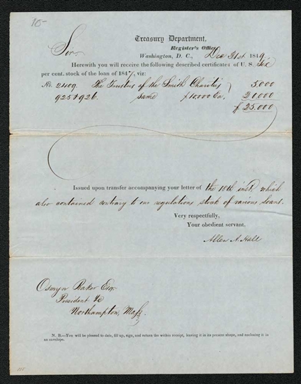 1849 U.S. Treasury Department Note