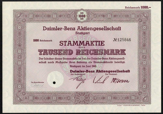 Daimler Benz (Mercedes Benz) Bond Certificate - 1942