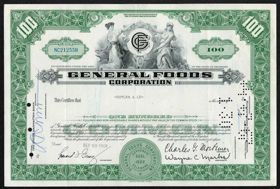 General Foods Corporation Stock Certificate