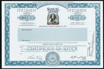 The Boston Beer Company, Inc. (Sam Adams) Specimen Stock Certificate