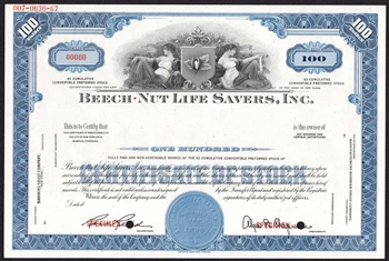 Beech-Nut Life Savers, Inc. Specimen Stock Certificate
