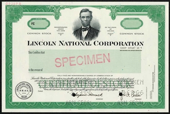 Lincoln National Corp Stock Certificate - Now Lincoln Financial Group