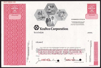 Kraftco Corp Specimen Stock Certificate - 1969
