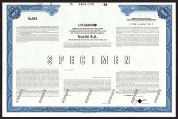 Nestle ADR Specimen Stock Certificate