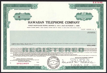 Hawaiian Telephone Company Specimen Bond