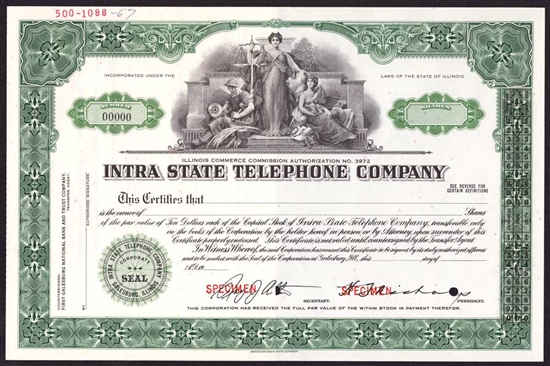 Intra State Telephone Company Specimen Stock Certificate