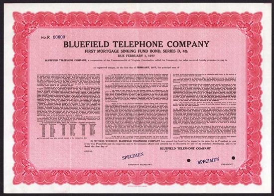 Bluefield Telephone Company Specimen Bond