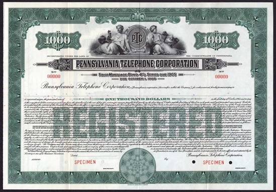 Pennsylvania Telephone Corp Specimen Bond