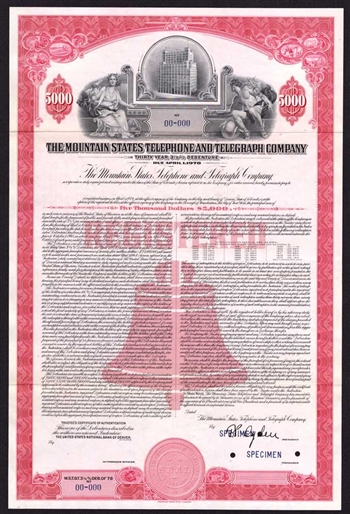 The Mountain States Telephone & Telegraph Company Specimen Bond