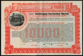 1898 Baltimore & Ohio Railroad $10,000 Gold Bond Certificate