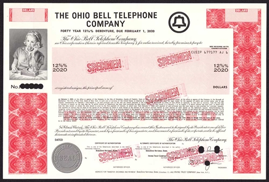The Ohio Bell Telephone Company Specimen Bond