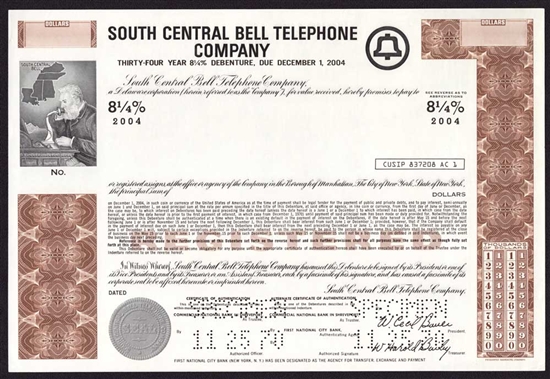 The South Central Bell Telephone Company Specimen Bond