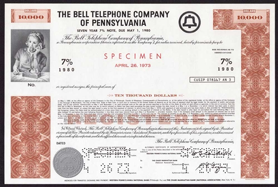 The Bell Telephone Company of Pennsylvania Specimen Bond